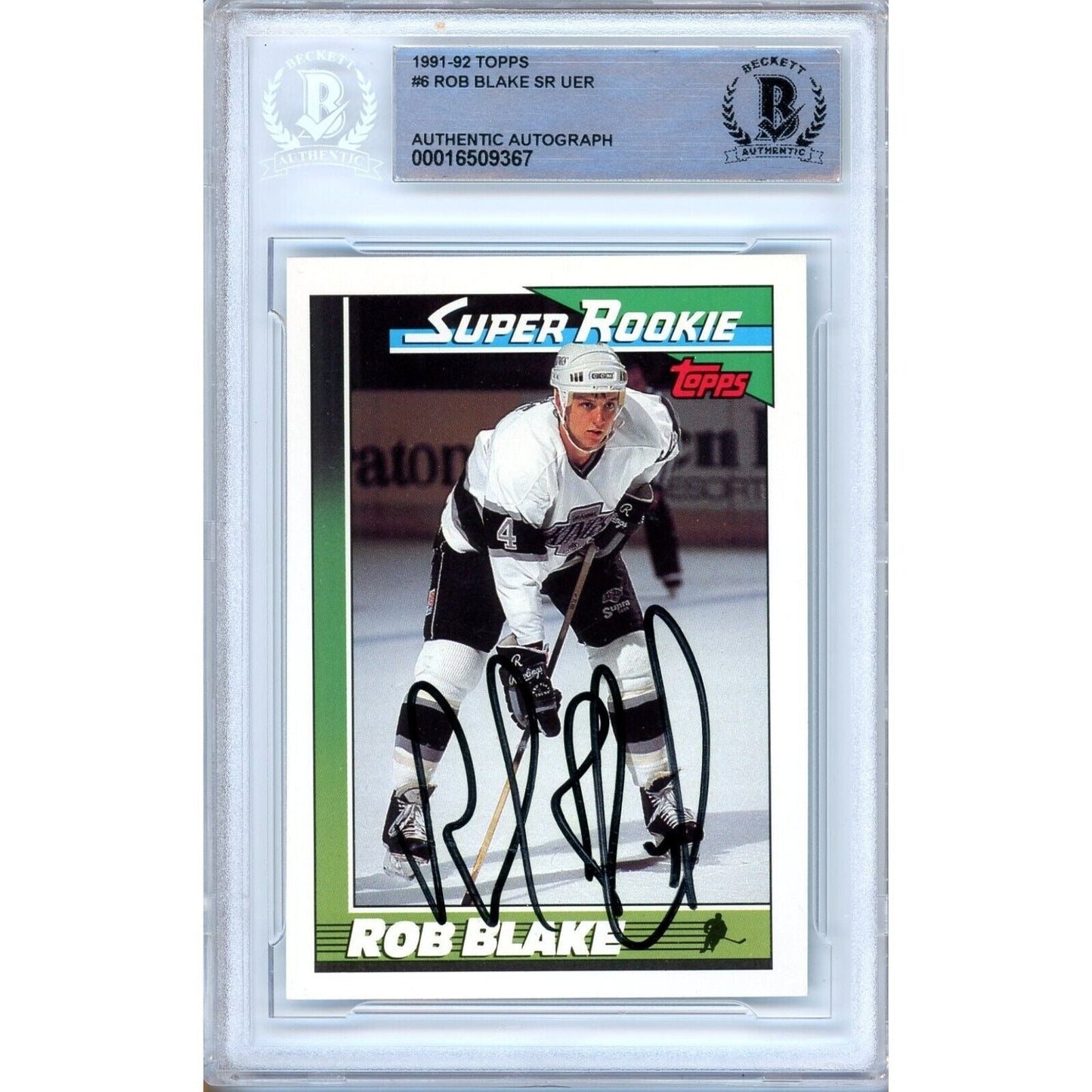 Rob Blake Los Angeles Kings Signed 1991-92 Topps Super Rookie Card Beckett Auth Auto