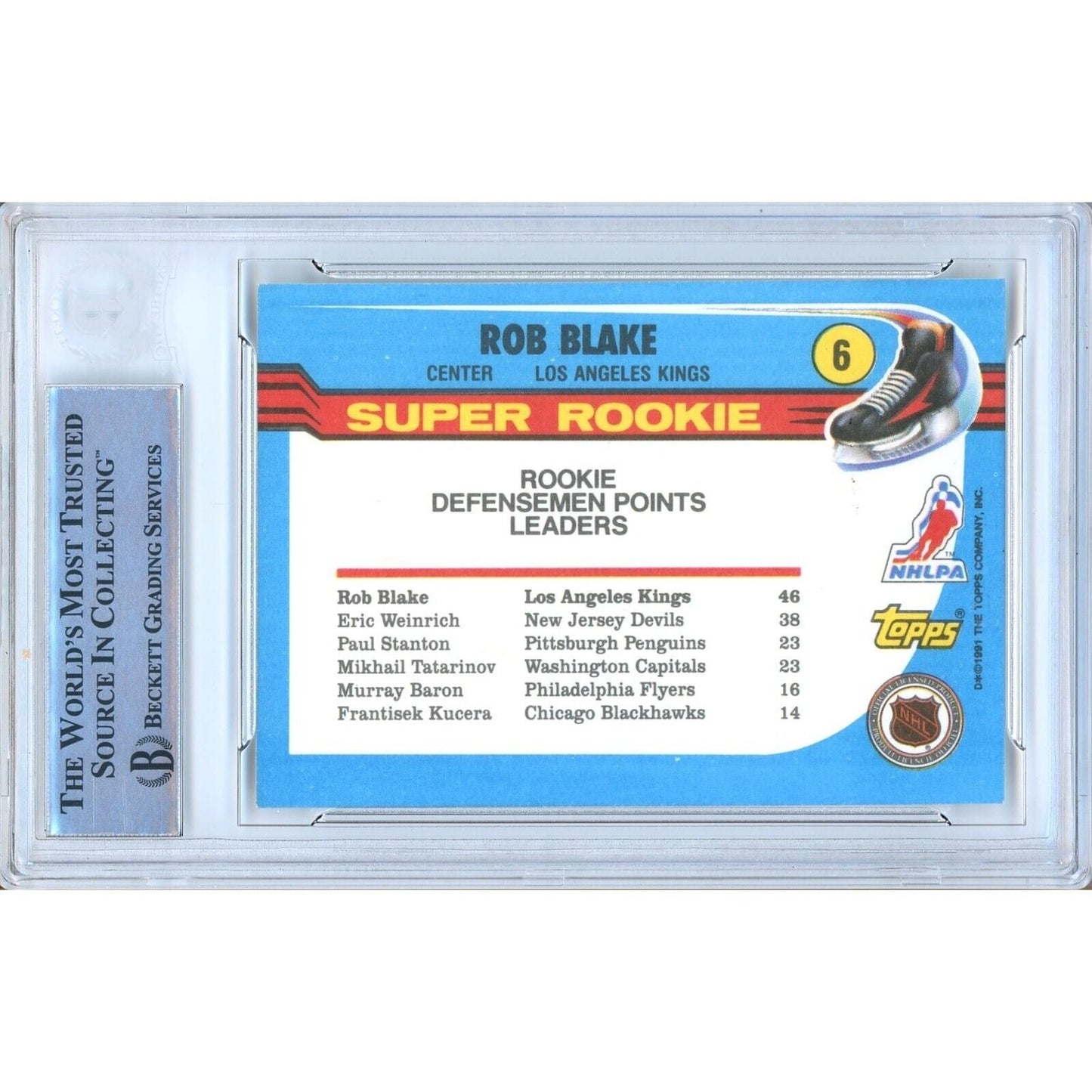 Rob Blake Los Angeles Kings Signed 1991-92 Topps Super Rookie Card Beckett Auth Auto