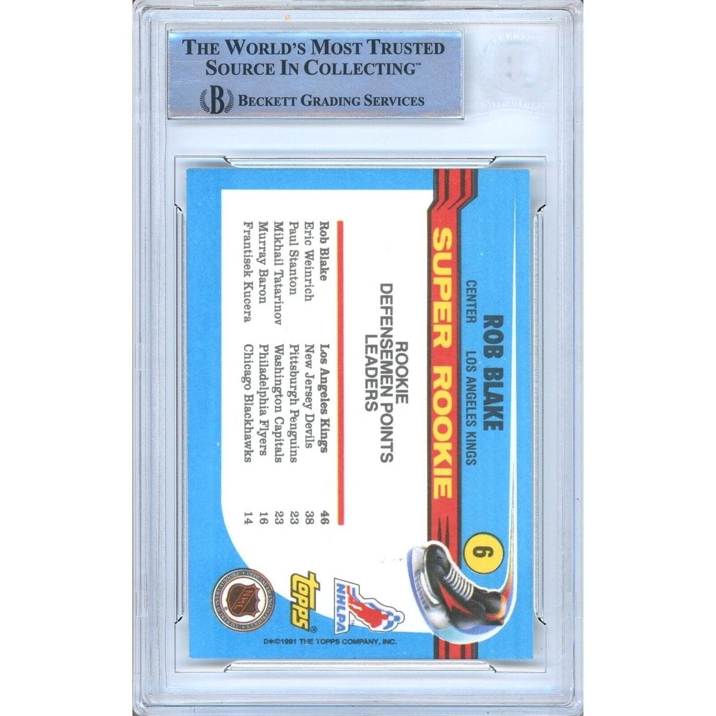 Rob Blake Los Angeles Kings Signed 1991-92 Topps Super Rookie Card Beckett Auth Auto