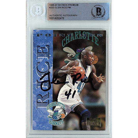 1996-97 SkyBox #253 — Glen Rice Charlotte Hornets Autographed Trading Card — Beckett Authentication