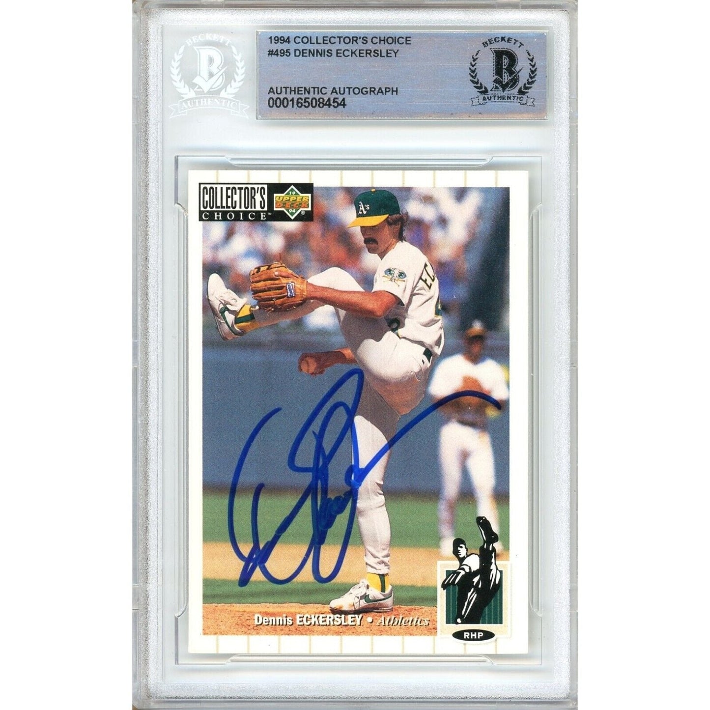 1994 UD Collectors Choice #495 — Dennis Eckersley Oakland Athletics Autographed Trading Card — Beckett Authentication