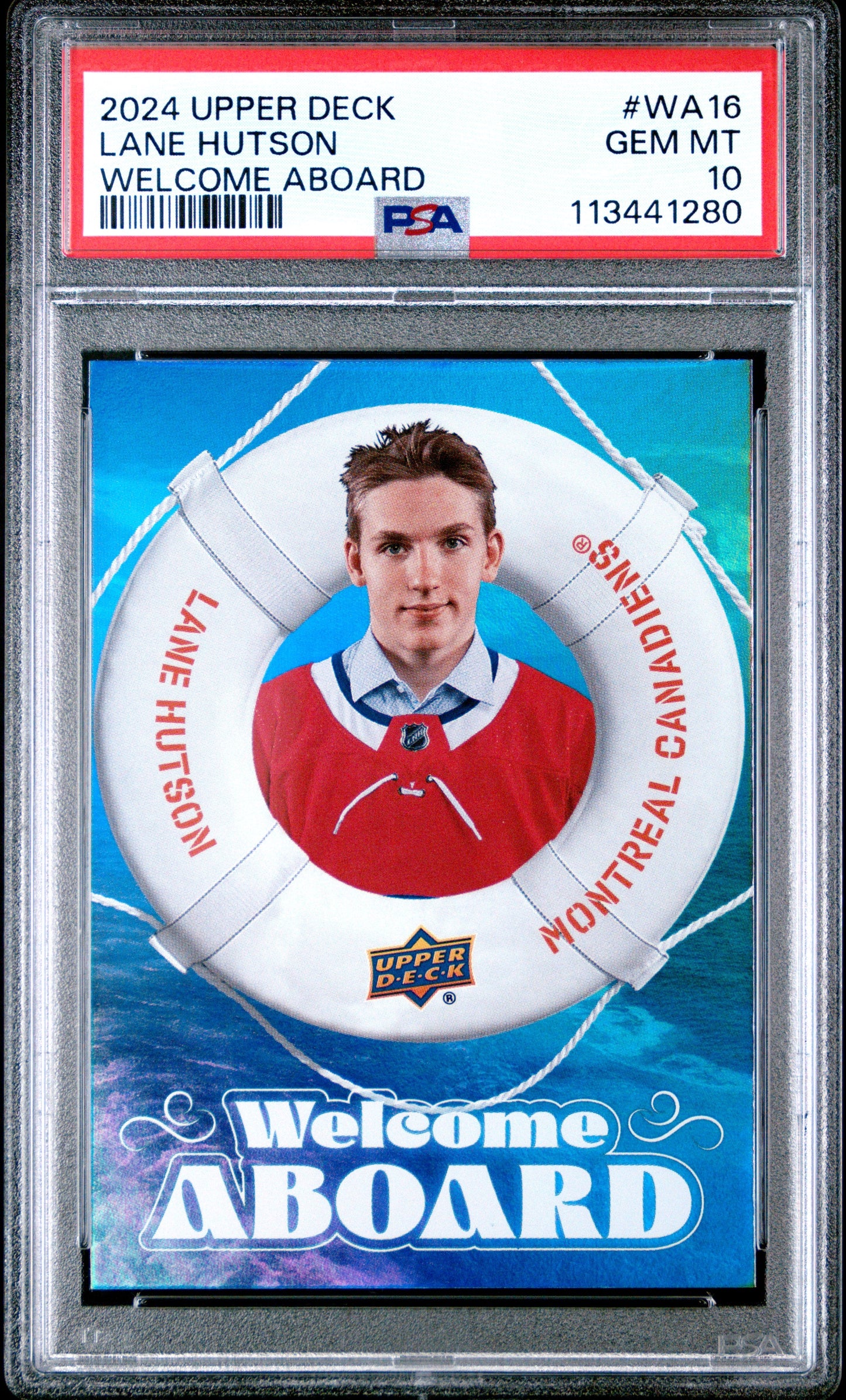 Graded 2024 Upper Deck Lane Hutson #WA16 Welcome Aboard Rookie RC Hockey Card PSA 10 Gem Mint