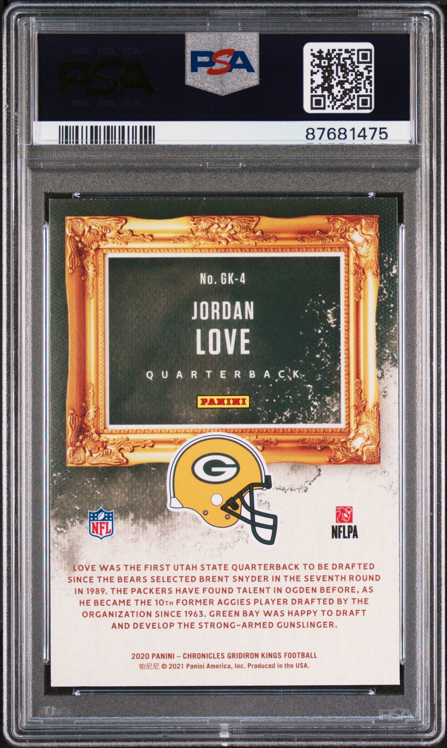 Graded 2020 Panini Chronicles Jordan Love #GK4 Gridiron Kings Rookie RC Football Card PSA 10 Gem Mint