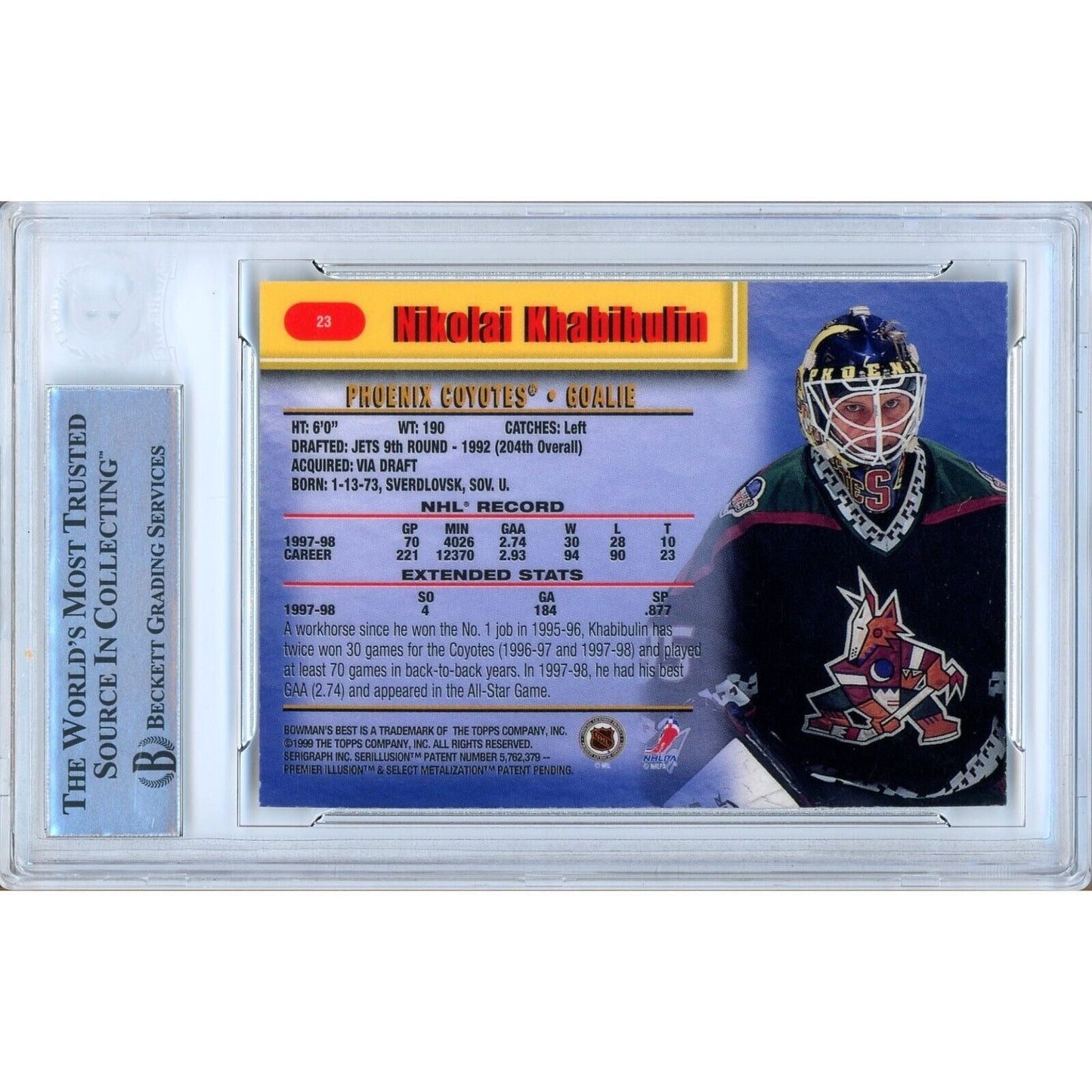 Nikolai Khabibulin Arizona Coyotes Signed 1998-99 Bowman Best Card BAS Auth Auto Slab
