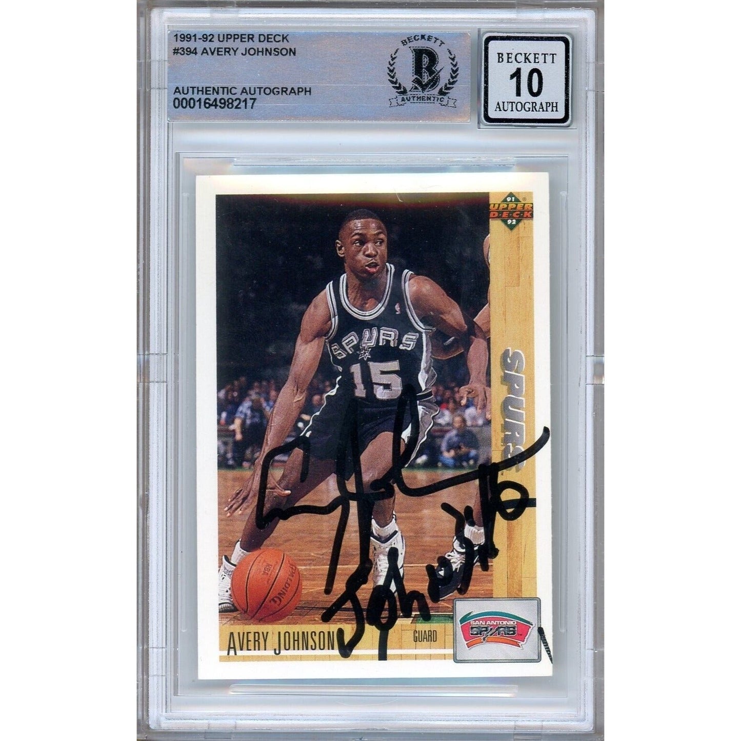 1991-92 Upper Deck #394 — Avery Johnson San Antonio Spurs Autographed Trading Card — Beckett Authentication