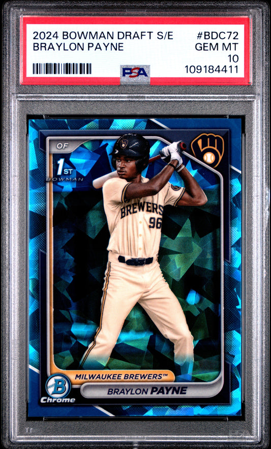 Graded 2024 Topps Bowman Sapphire Edition Braylon Payne #BDC72 Rookie RC Baseball Card PSA 10 Gem Mint - Sport Cards
