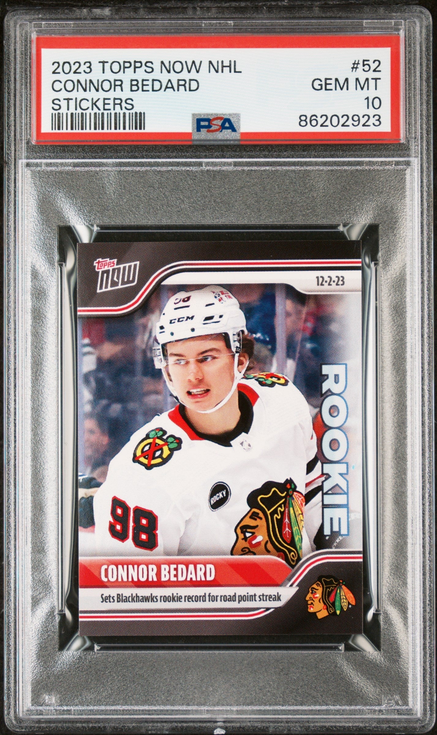 Graded 2023 Topps Now NHL Connor Bedard #52 Stickers Rookie RC Hockey Card PSA 10 Gem Mint