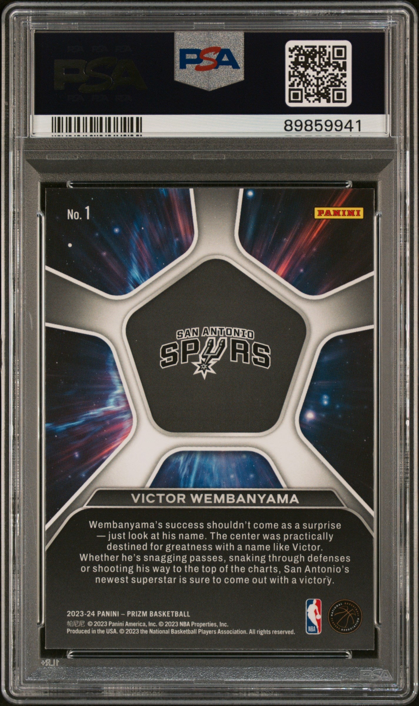 Graded 2023 Panini Prizm Victor Wembanyama #1 Deep Space Rookie RC Basketball Card PSA 9 Mint