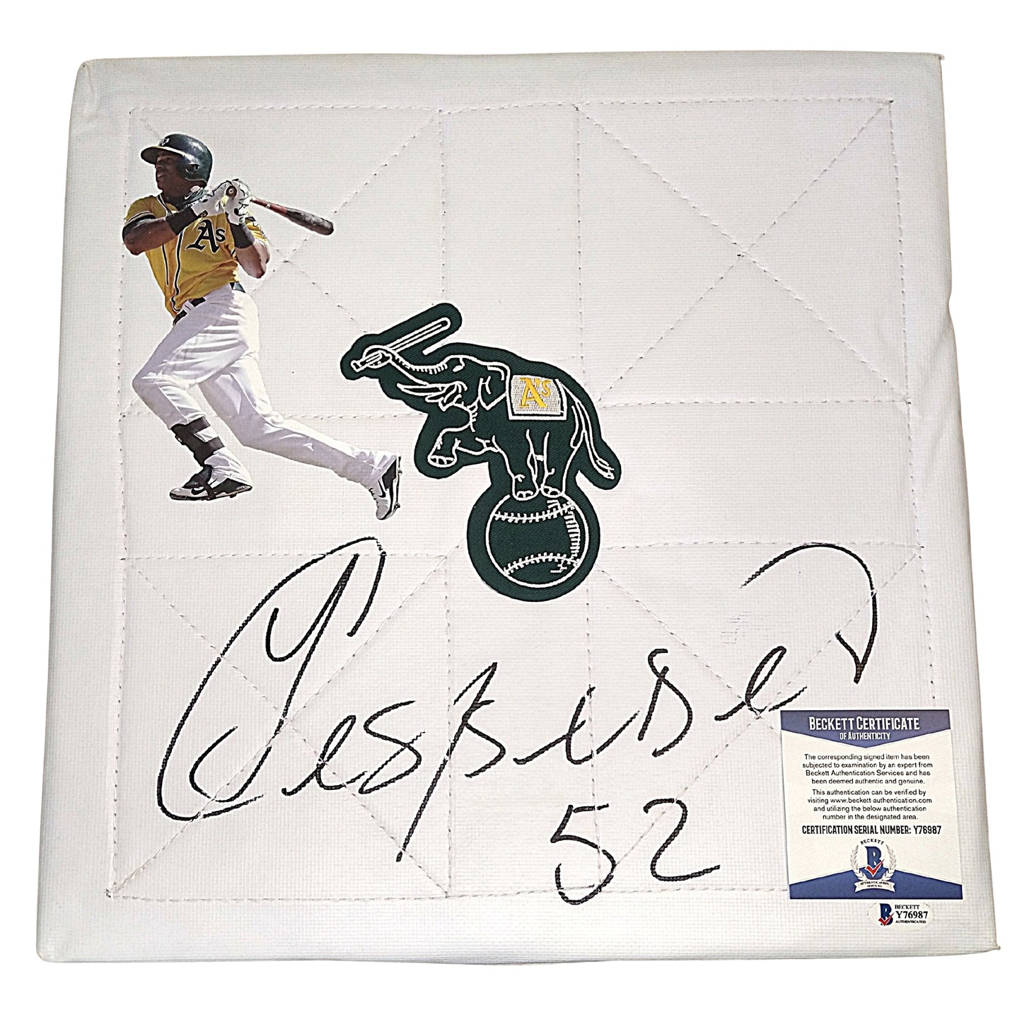 Yoenis Cespedes Signed Oakland Athletics Logo Baseball Base Exact Proof Beckett COA