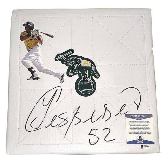 Yoenis Cespedes Signed Oakland Athletics Logo Baseball Base Exact Proof Beckett COA