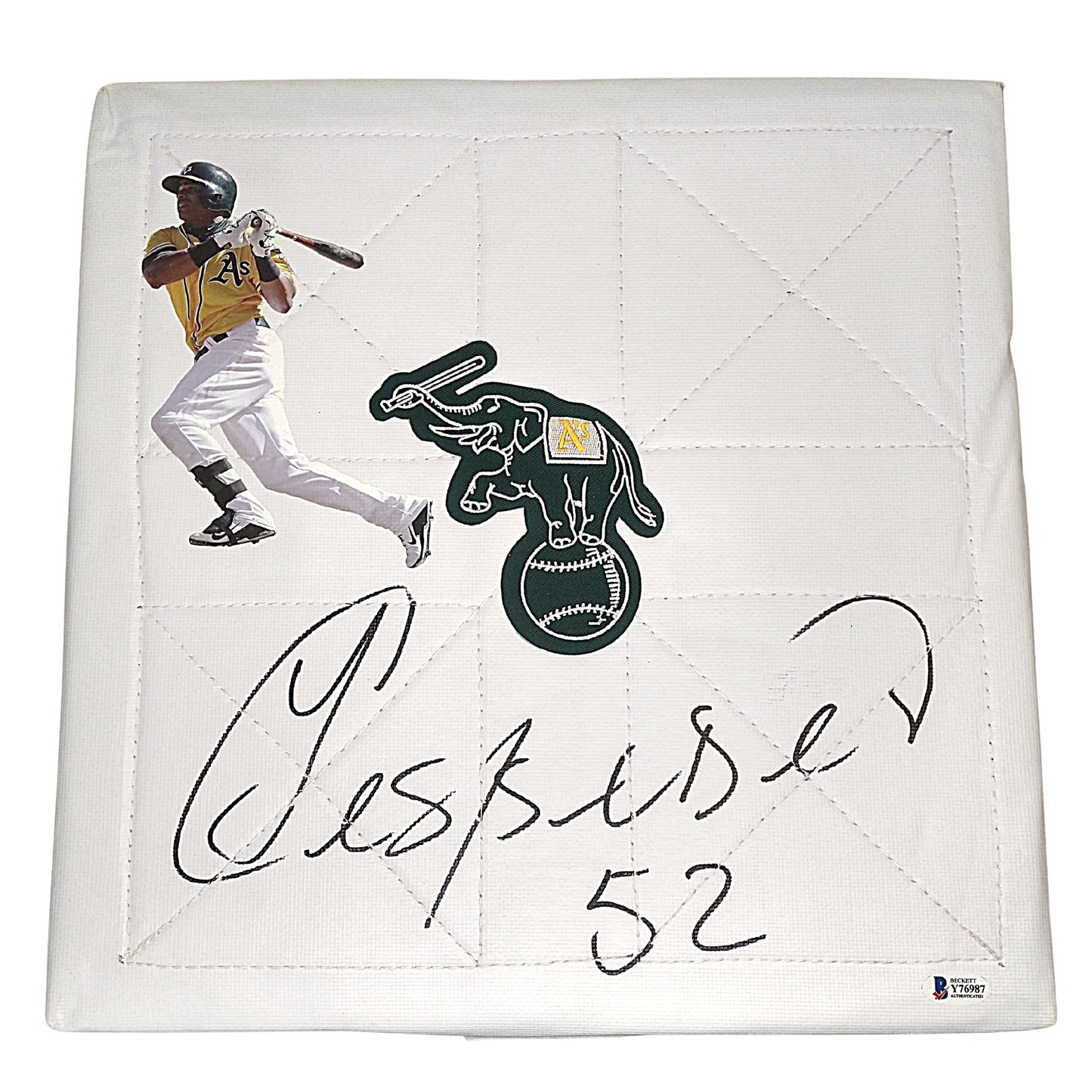 Yoenis Cespedes Signed Oakland Athletics Logo Baseball Base Exact Proof Beckett COA