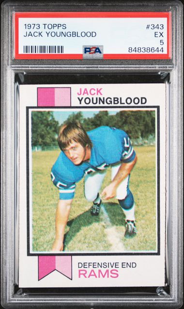 Graded 1973 Topps Jack Youngblood #343 Rookie RC Football Card PSA 5 Excellent - Sport Cards