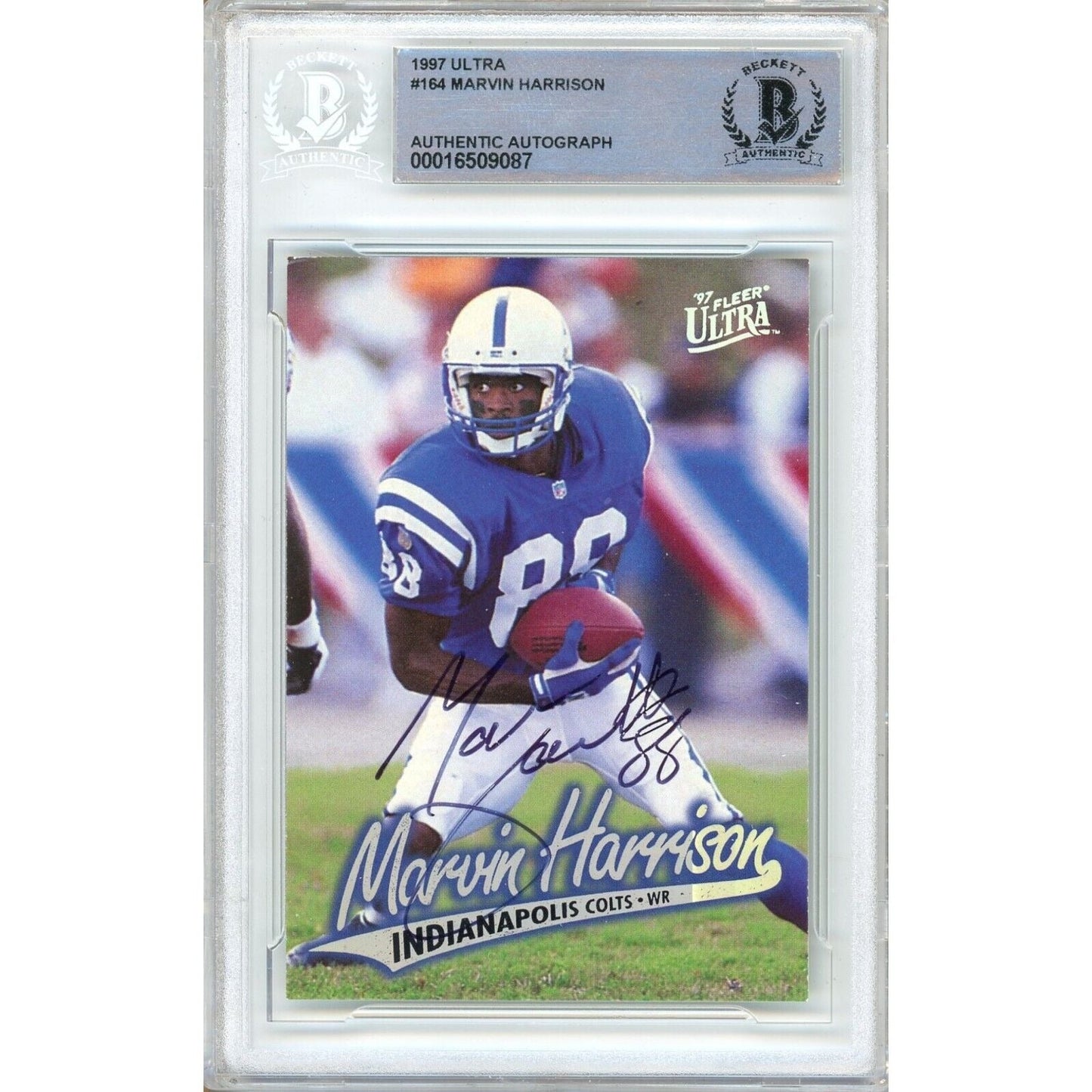 Marvin Harrison Indianapolis Colts Signed 1997 Fleer Ultra Hockey Card BAS Auth Auto Slab