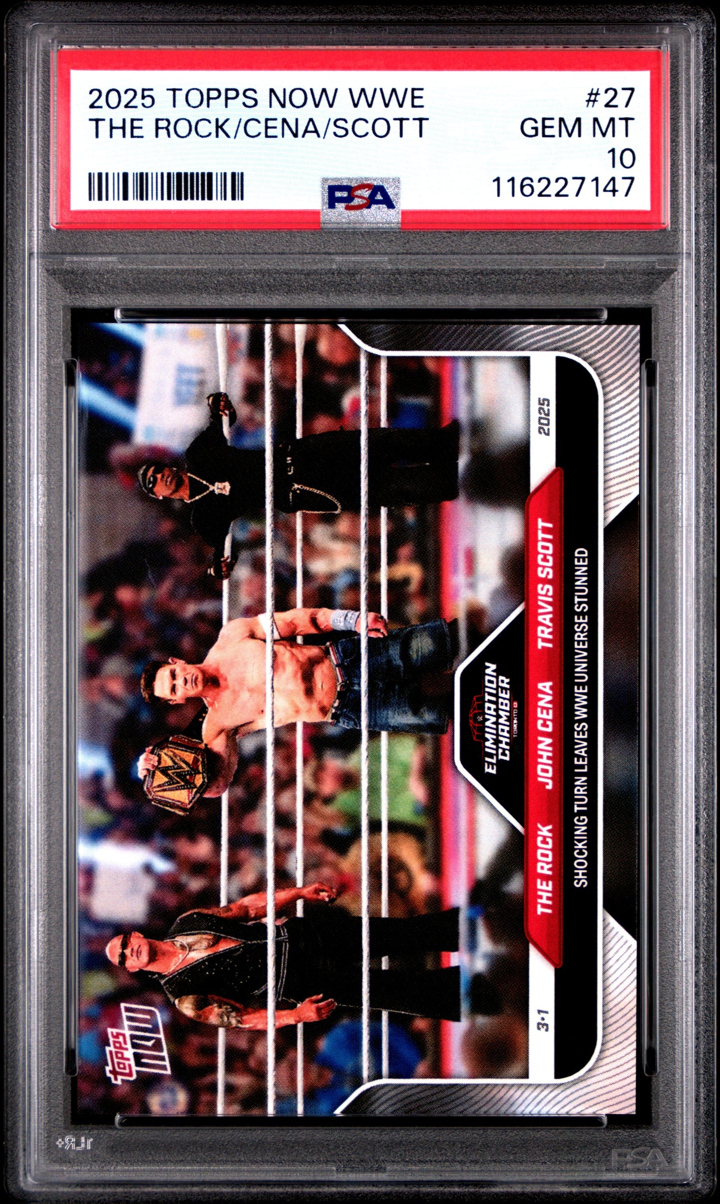 Graded 2025 Topps Now WWE The Rock/Cena/Scott #27 Wrestling Card PSA 10 Gem Mint