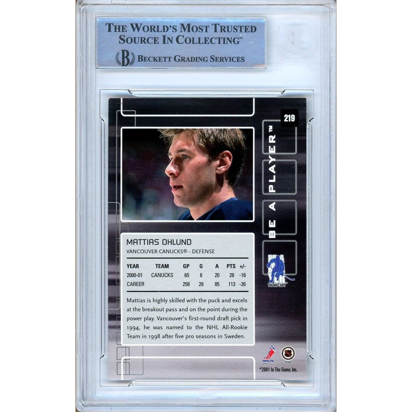 Mattias Ohlund Vancouver Canucks Signed 2001 BAP Memorabilia Card BAS Auth Auto Slab