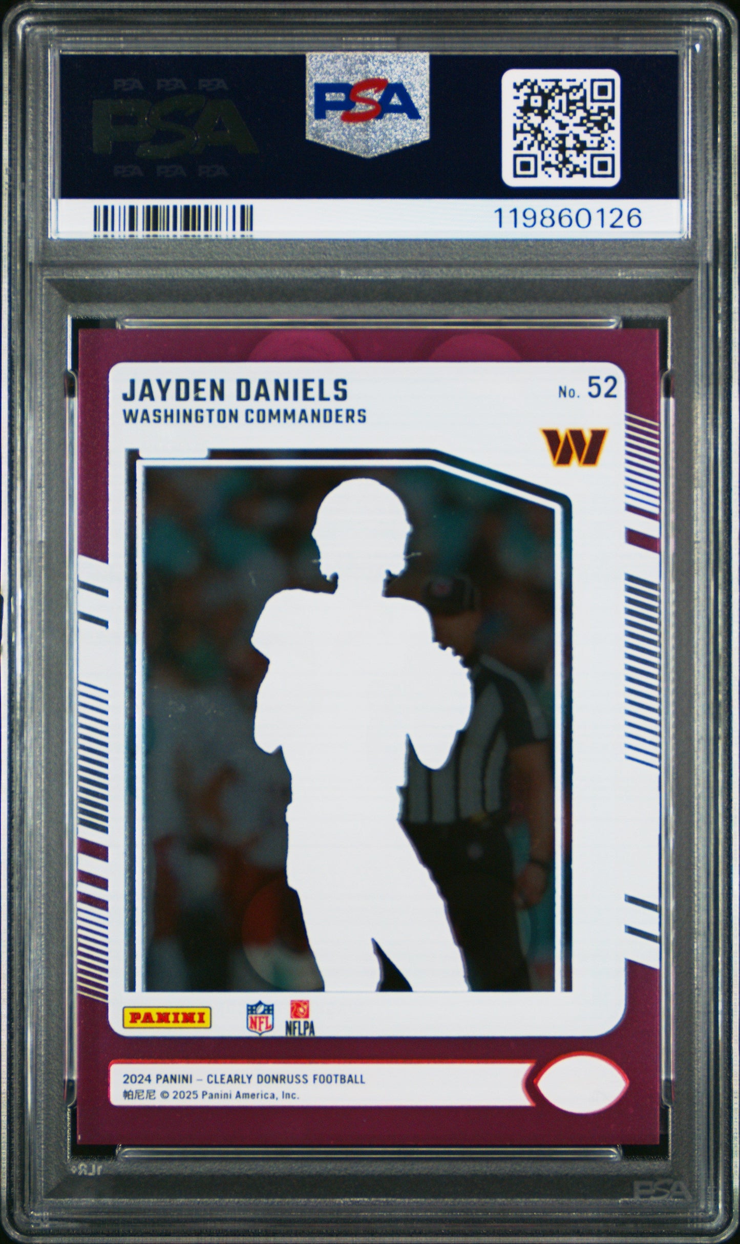Graded 2024 Panini Clearly Donruss Jayden Daniels #52 Pink Rookie RC Football Card PSA 10 Gem Mint