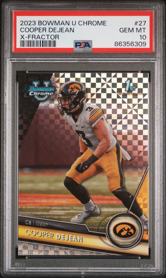 Graded 2023 Topps Bowman U Chrome Cooper DeJean #27 Xfractor Rookie RC Football Card PSA 10 Gem Mint