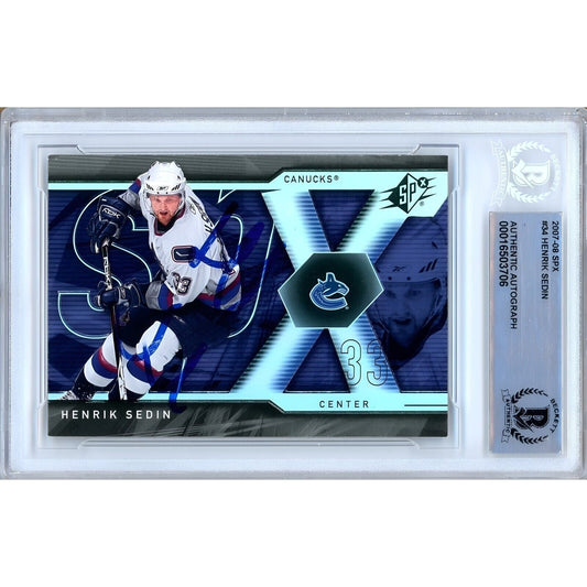 2007-08 Upper Deck SPx #34 — Henrik Sedin Vancouver Canucks Autographed Trading Card — Beckett Authentication