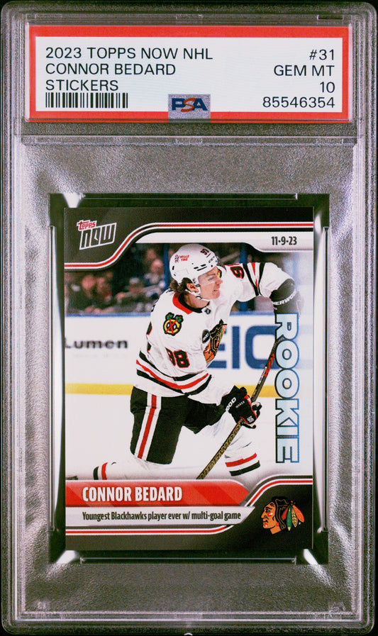 Graded 2023 Topps Now NHL Connor Bedard #31 Stickers Rookie RC Hockey Card PSA 10 Gem Mint