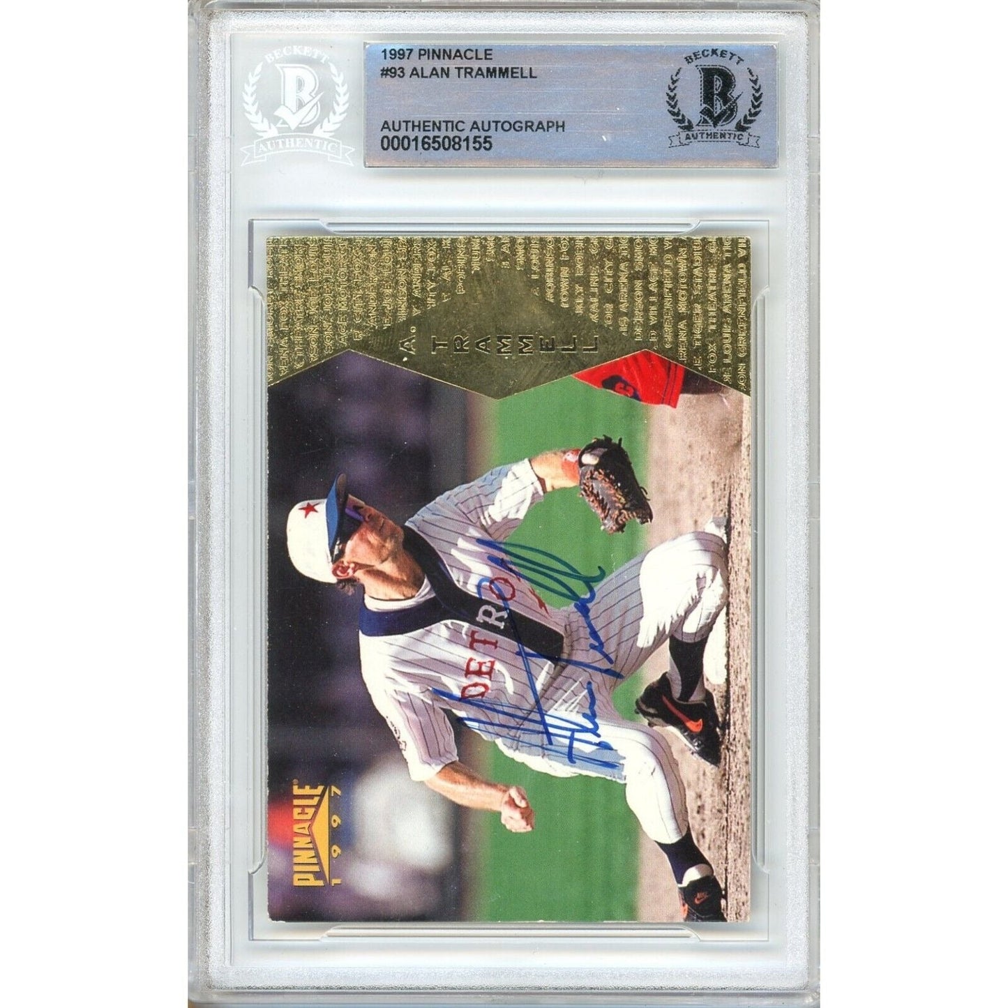 1997 Pinnacle #93 — Alan Trammell Detroit Tigers Autographed Trading Card — Beckett Authentication