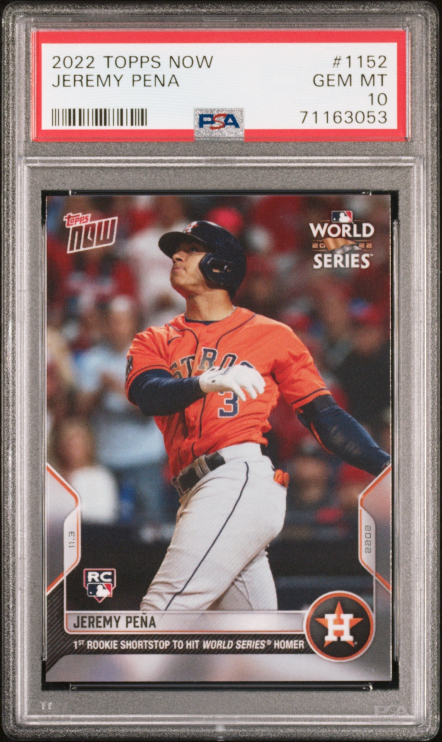 Graded 2022 Topps Now Jeremy Pena #1152 Rookie RC Baseball Card PSA 10 Gem Mint