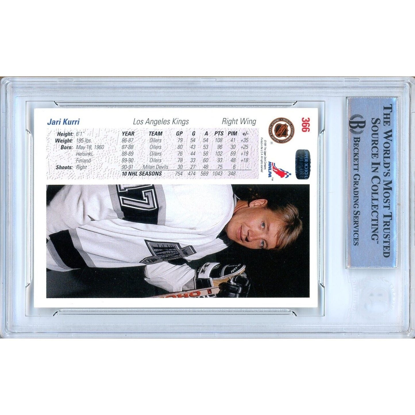 1991-92 Upper Deck #366 — Jari Kurri Los Angeles Kings Autographed Trading Card — Beckett Authentication