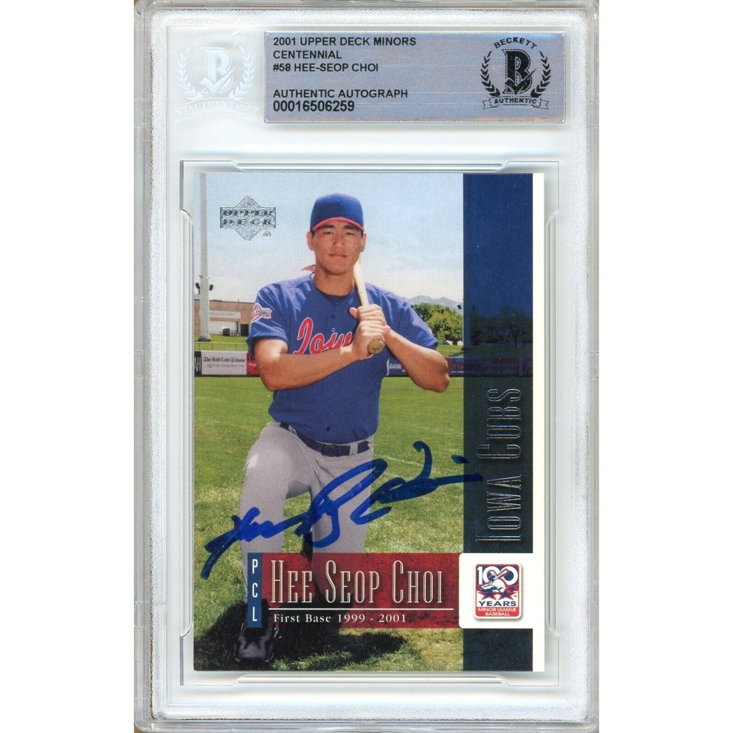 2001 Upper Deck Minors Centennial #58 — Hee-Seop Choi Chicago Cubs Autographed Trading Card — Beckett Authentication