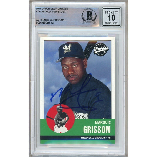Marquis Grissom Milwaukee Brewers Signed 2001 Upper Deck VTG BGS Auto 10 Graded Slab