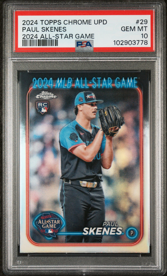 Graded 2024 Topps Chrome Update Paul Skenes #29 2024 All Star Game Rookie RC Baseball Card PSA 10 Gem Mint