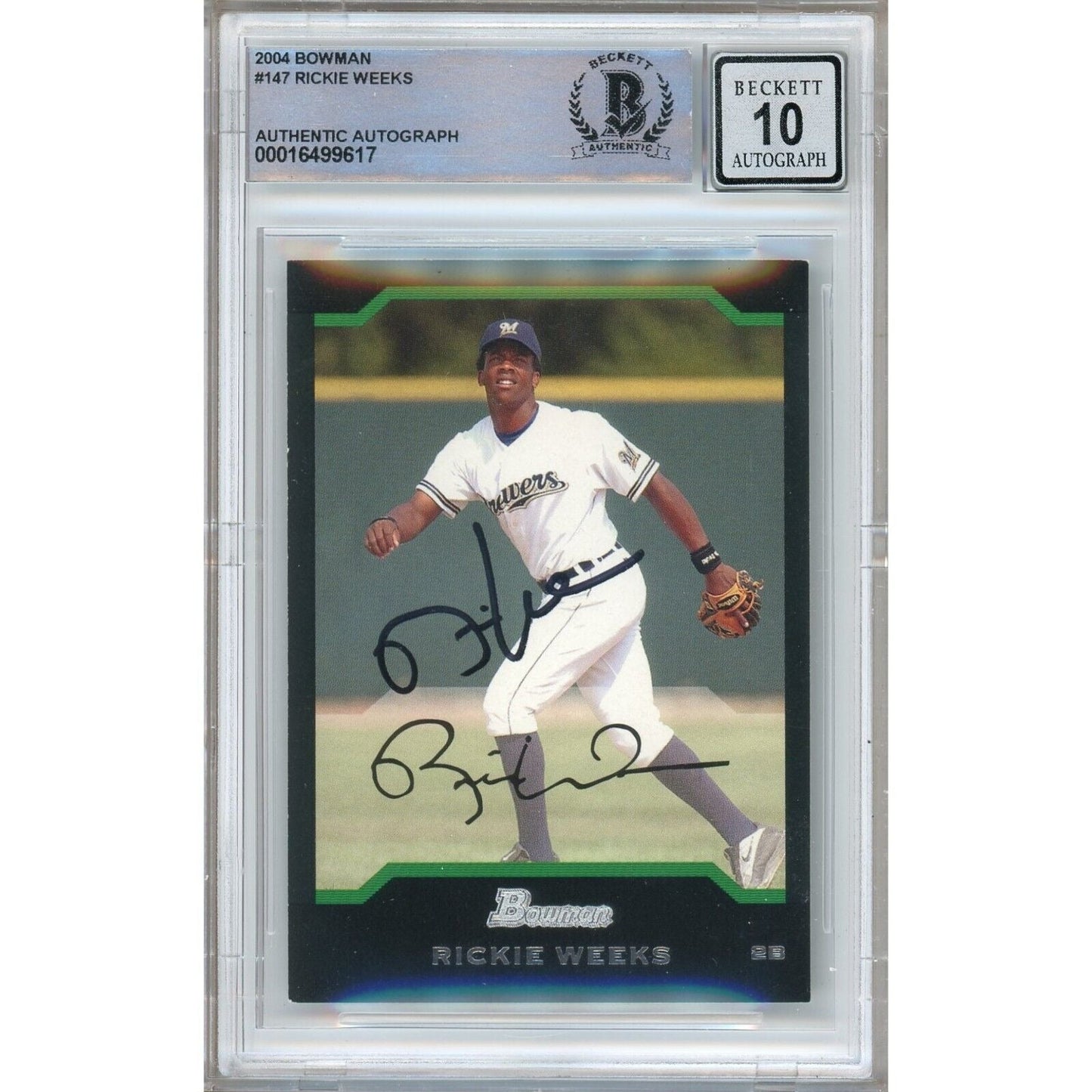 Rickie Weeks Milwaukee Brewers Signed 2004 Bowman Card BGS Auto 10 Graded Slab