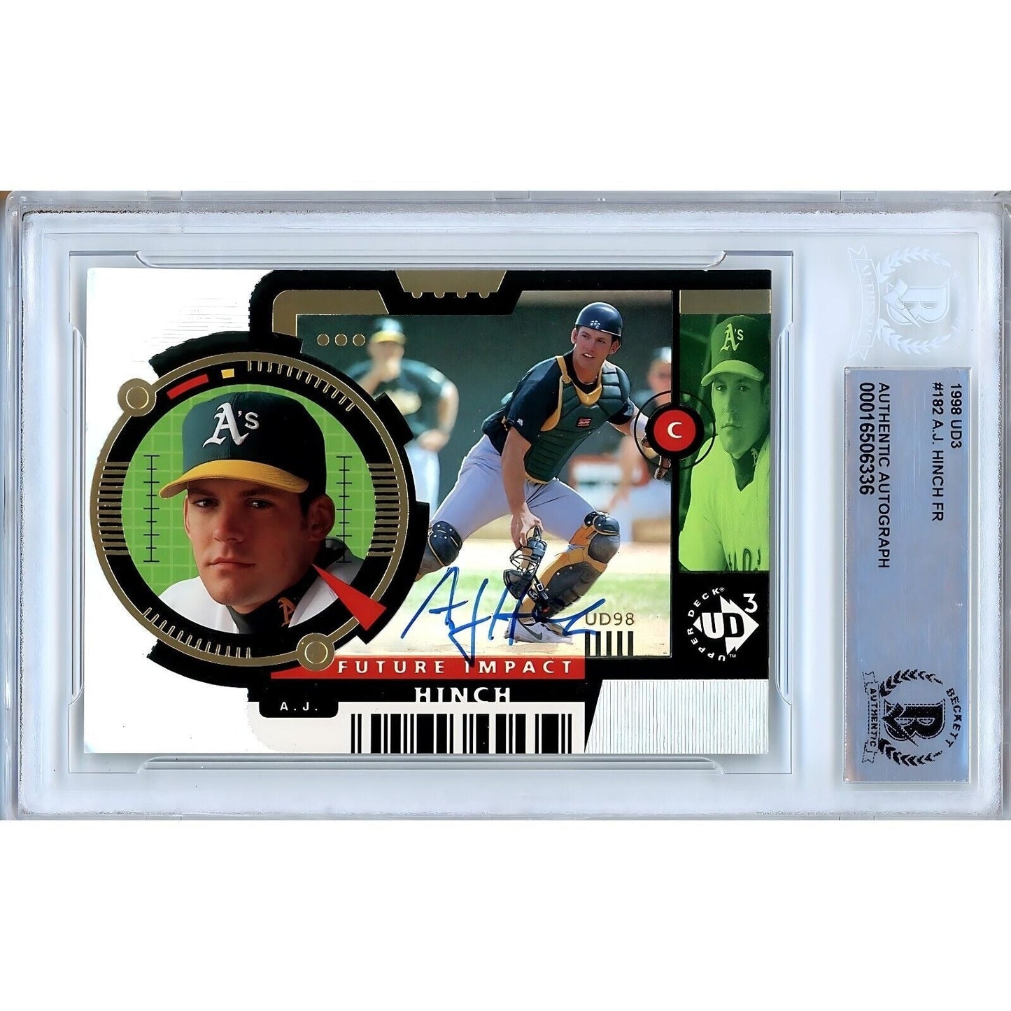 1998 UD3 #182 — AJ Hinch Oakland Athletics Autographed Trading Card — Beckett Authentication