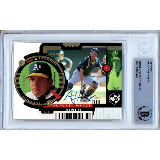 1998 UD3 #182 — AJ Hinch Oakland Athletics Autographed Trading Card — Beckett Authentication