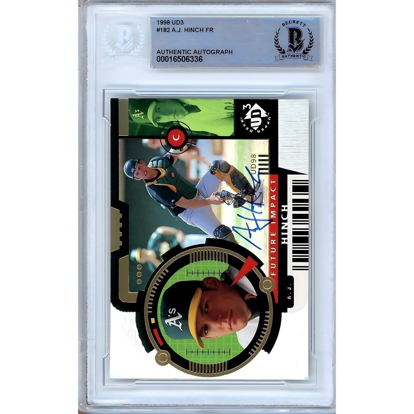 1998 UD3 #182 — AJ Hinch Oakland Athletics Autographed Trading Card — Beckett Authentication