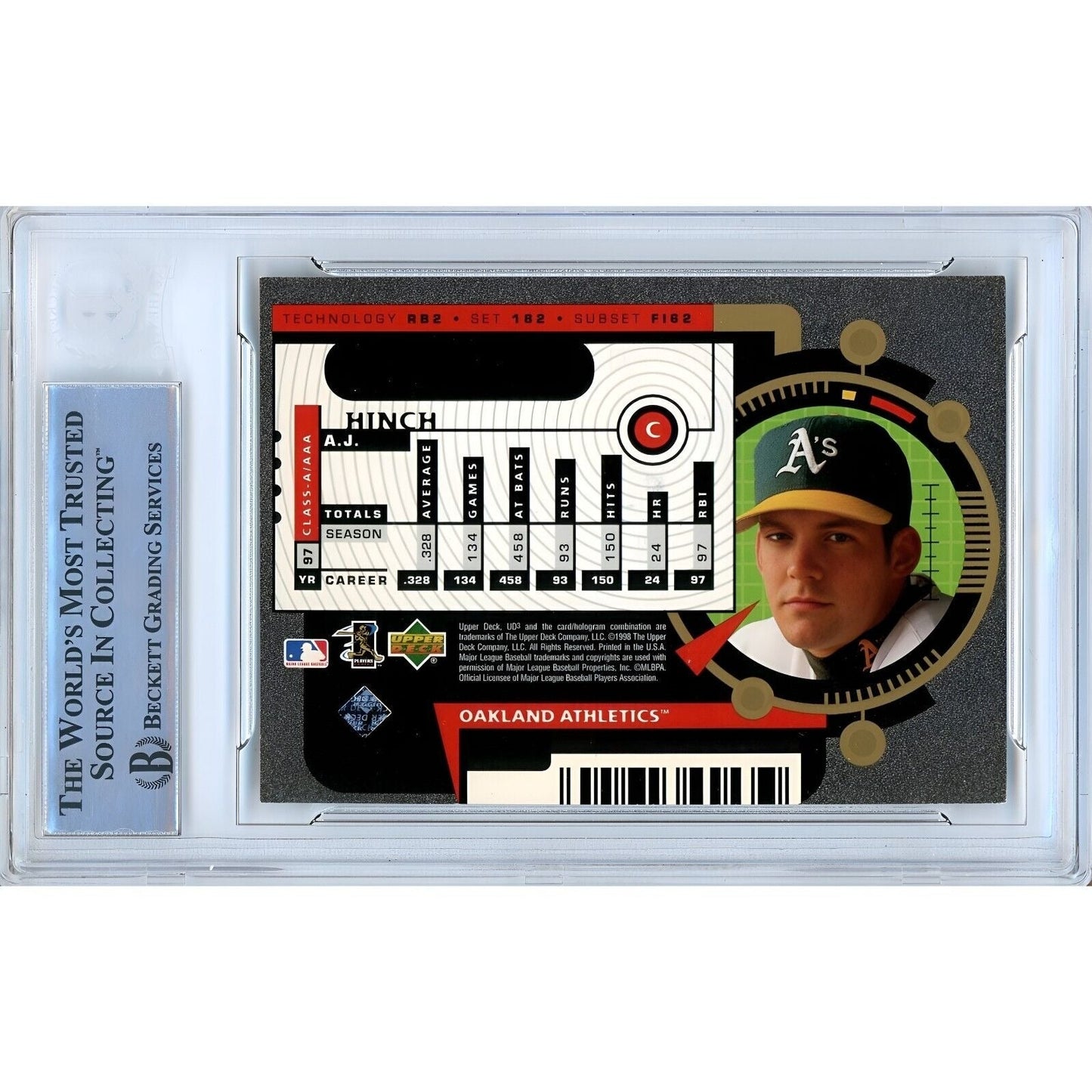 1998 UD3 #182 — AJ Hinch Oakland Athletics Autographed Trading Card — Beckett Authentication