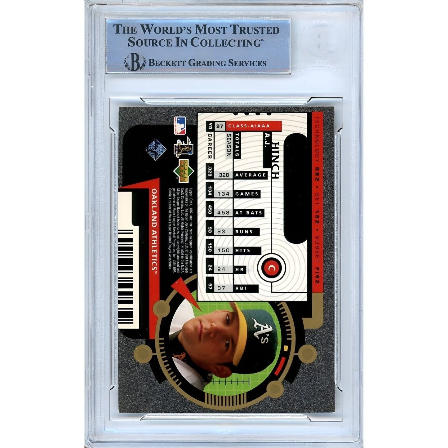 1998 UD3 #182 — AJ Hinch Oakland Athletics Autographed Trading Card — Beckett Authentication