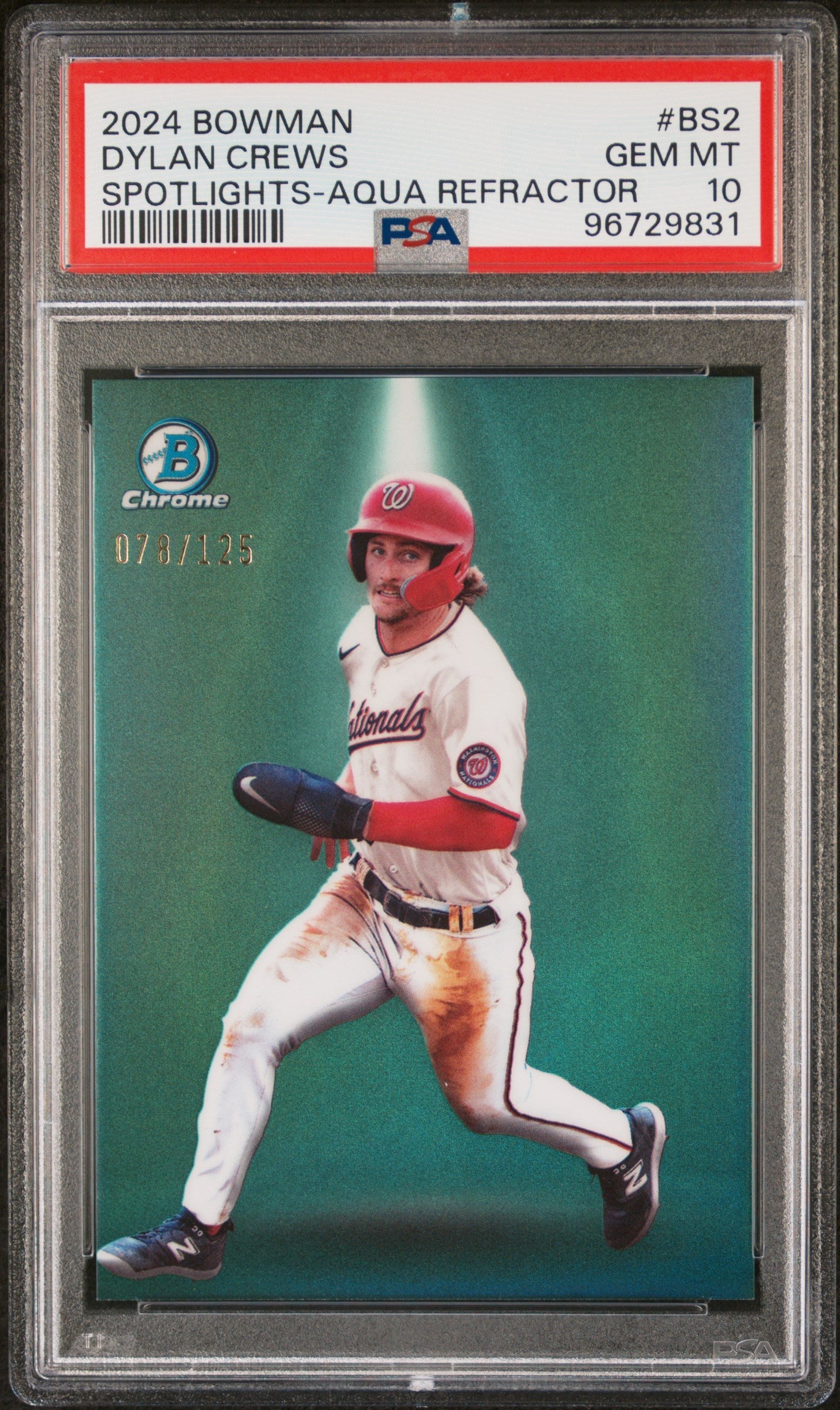Graded 2024 Topps Bowman Dylan Crews #BS2 Spotlights Aqua Refractor /125 Rookie RC Baseball Card PSA 10 Gem Mint