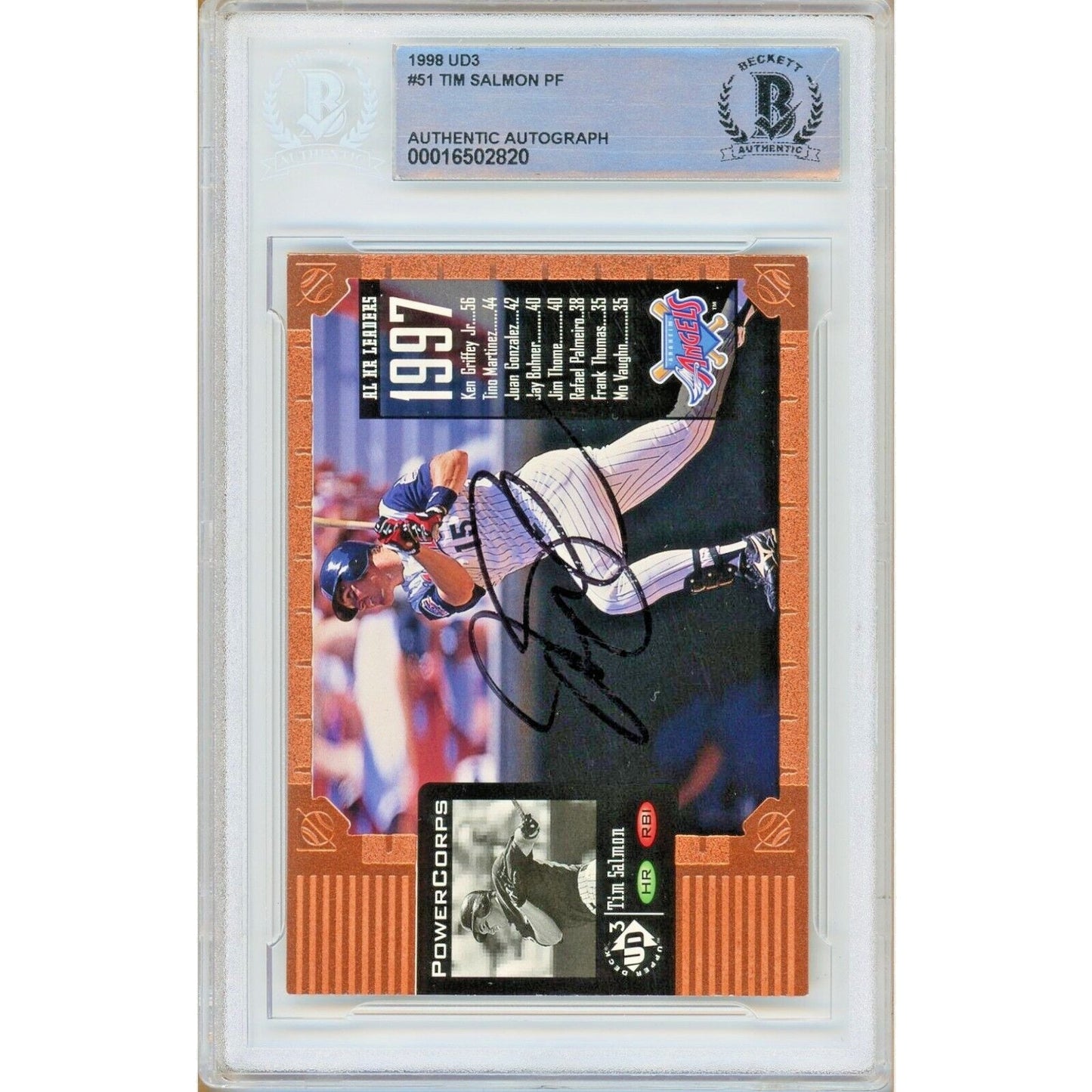 Tim Salmon Anaheim Angels Signed 1998 UD3 Baseball Card Beckett Authentic Auto Slab