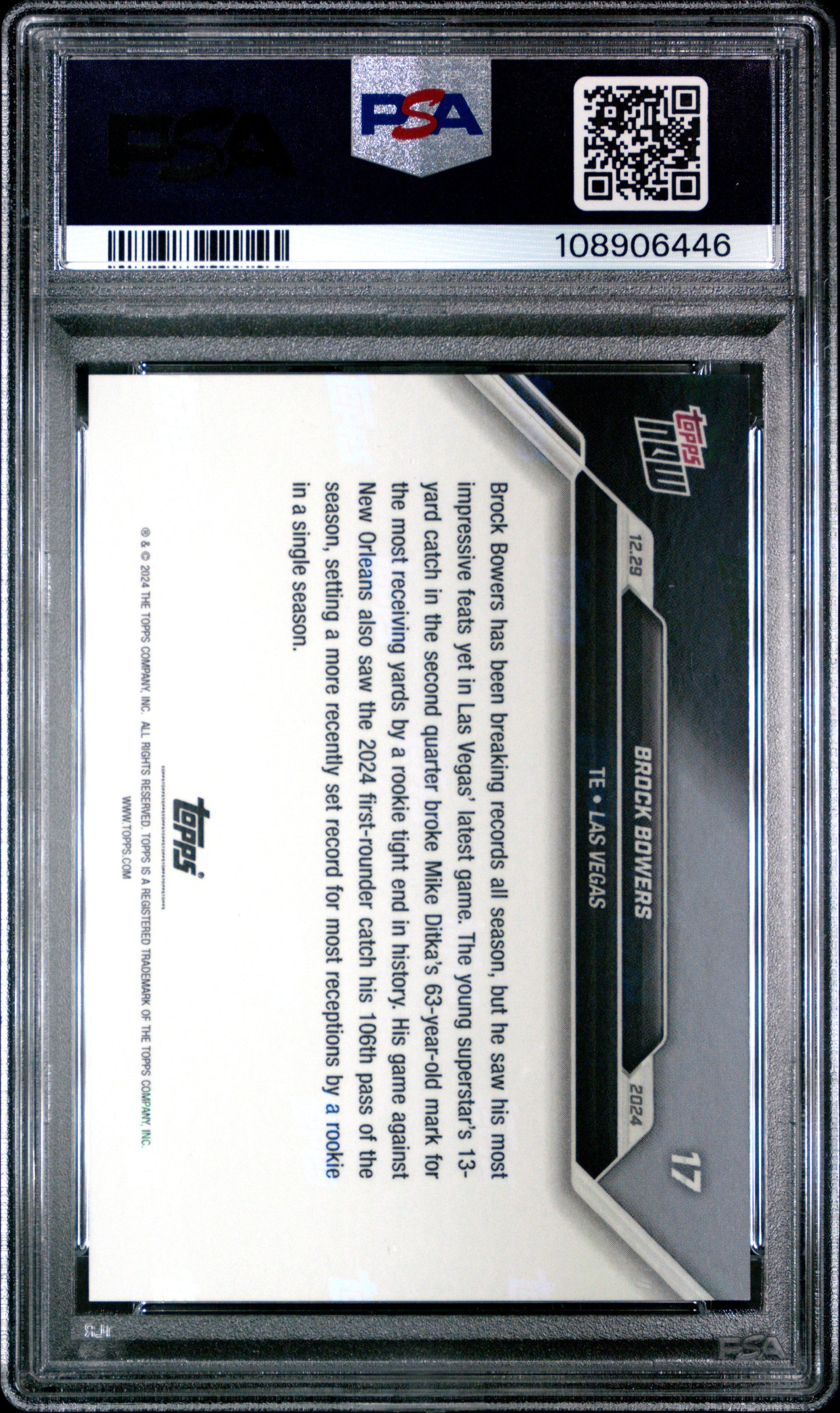 Graded 2024 Topps Now Brock Bowers #17 Rookie RC Football Card PSA 9 Mint