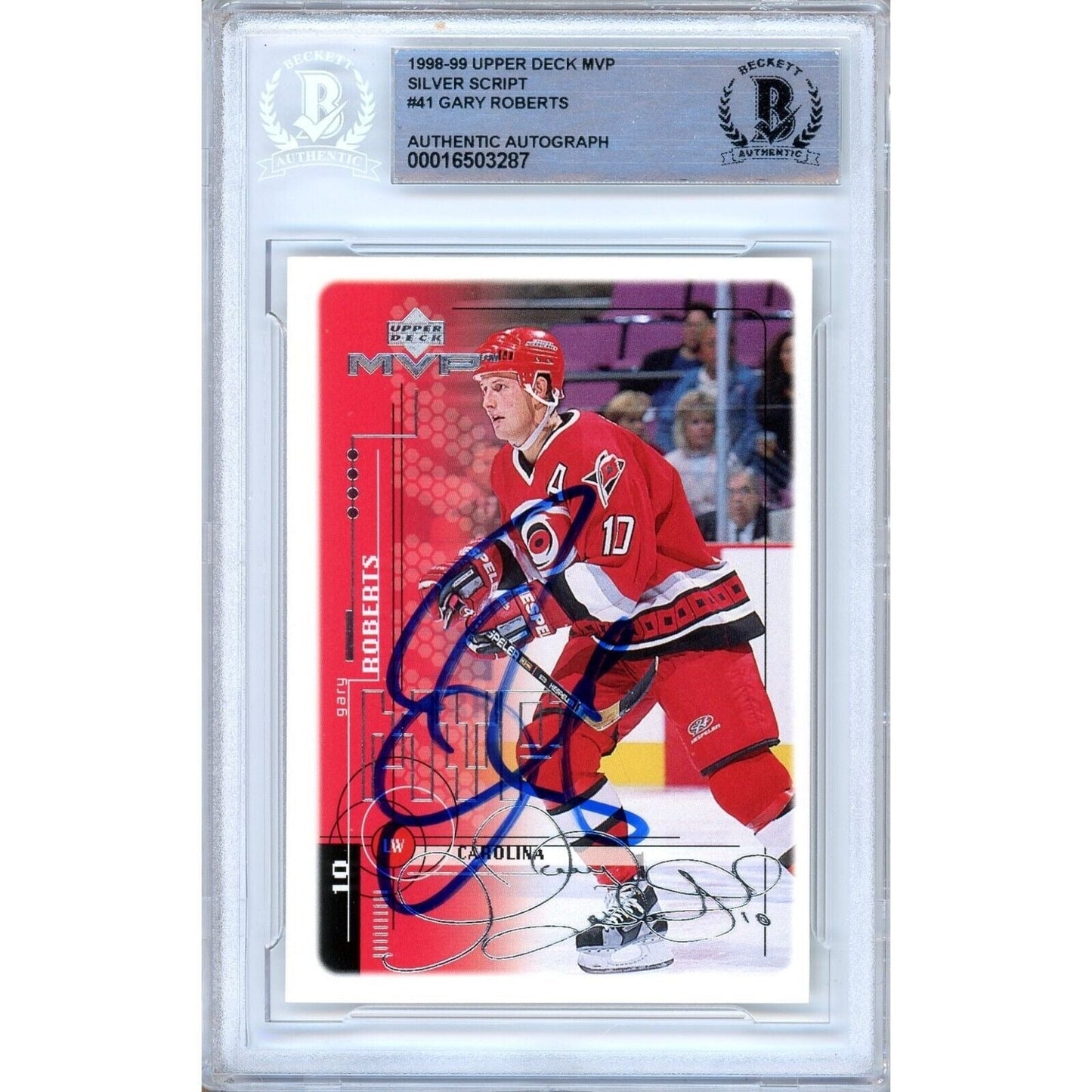 1998-99 Upper Deck MVP Silver Script #41 — Gary Roberts Carolina Hurricanes Autographed Trading Card — Beckett Authentication